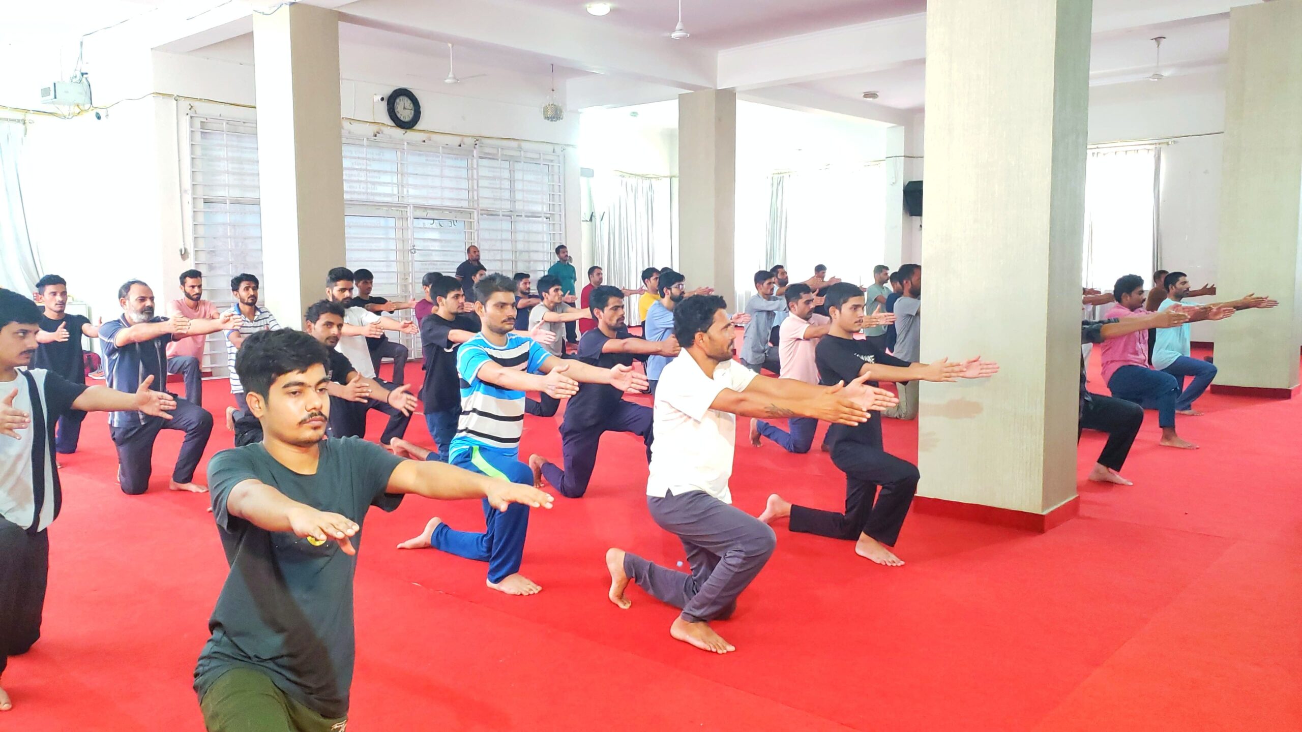 Wellness and fitness activity organized for substance abuse recovery patients inside a treatment centre.
