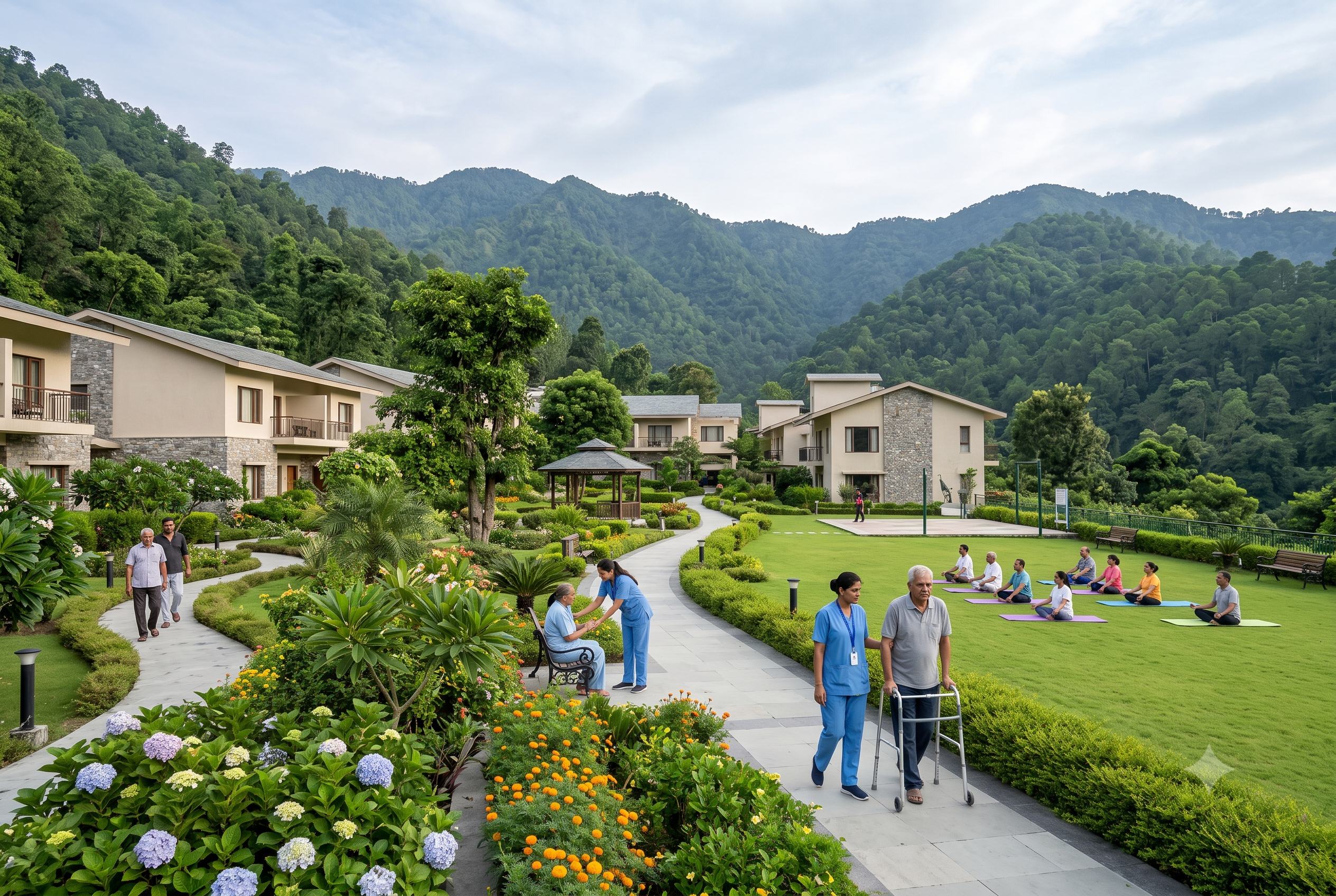 Peaceful rehabilitation centre in Dehradun surrounded by greenery and a calm environment for addiction recovery.